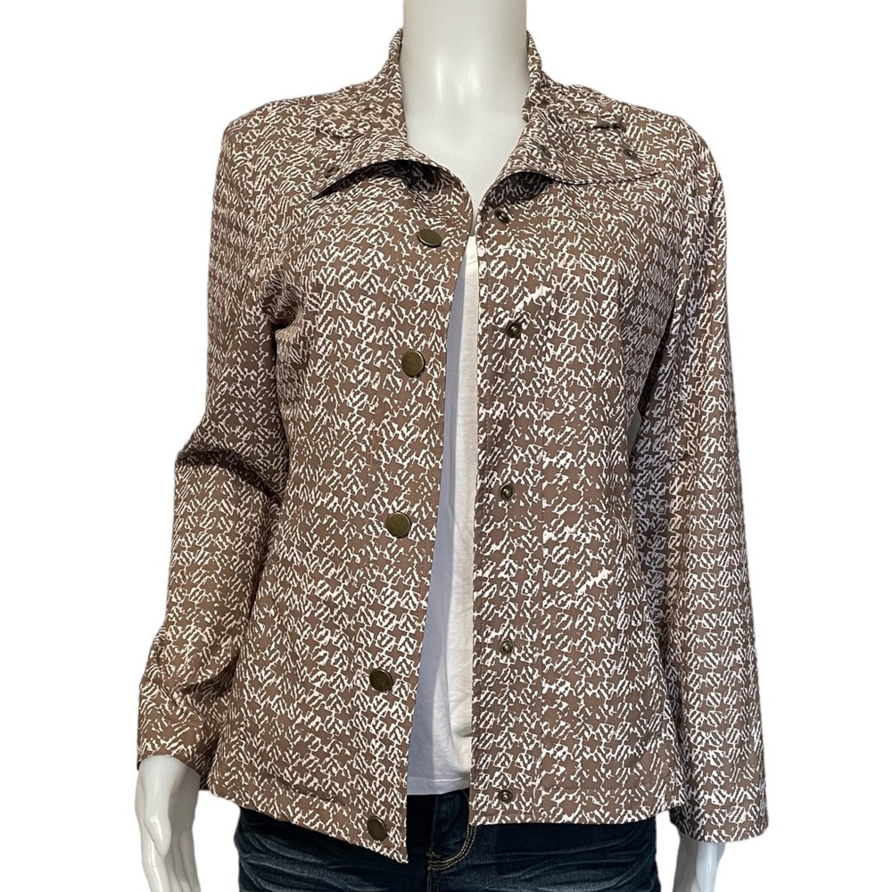 Weekends by Chicos Brown & White Button Up Jacket